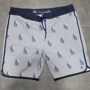 Travis Mathew Gray and Blue Men's Swim Shorts Size XL